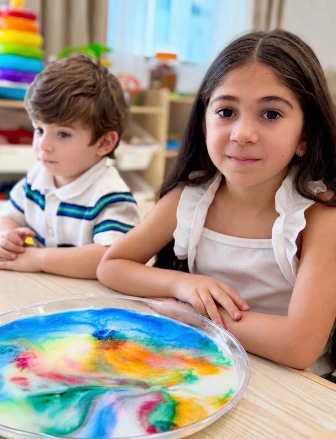 Children exploring colors through a hands-on activity